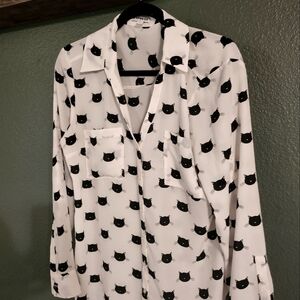 Rare EXPRESS The Portofino Shirt Off White Black Cat Print Size Large